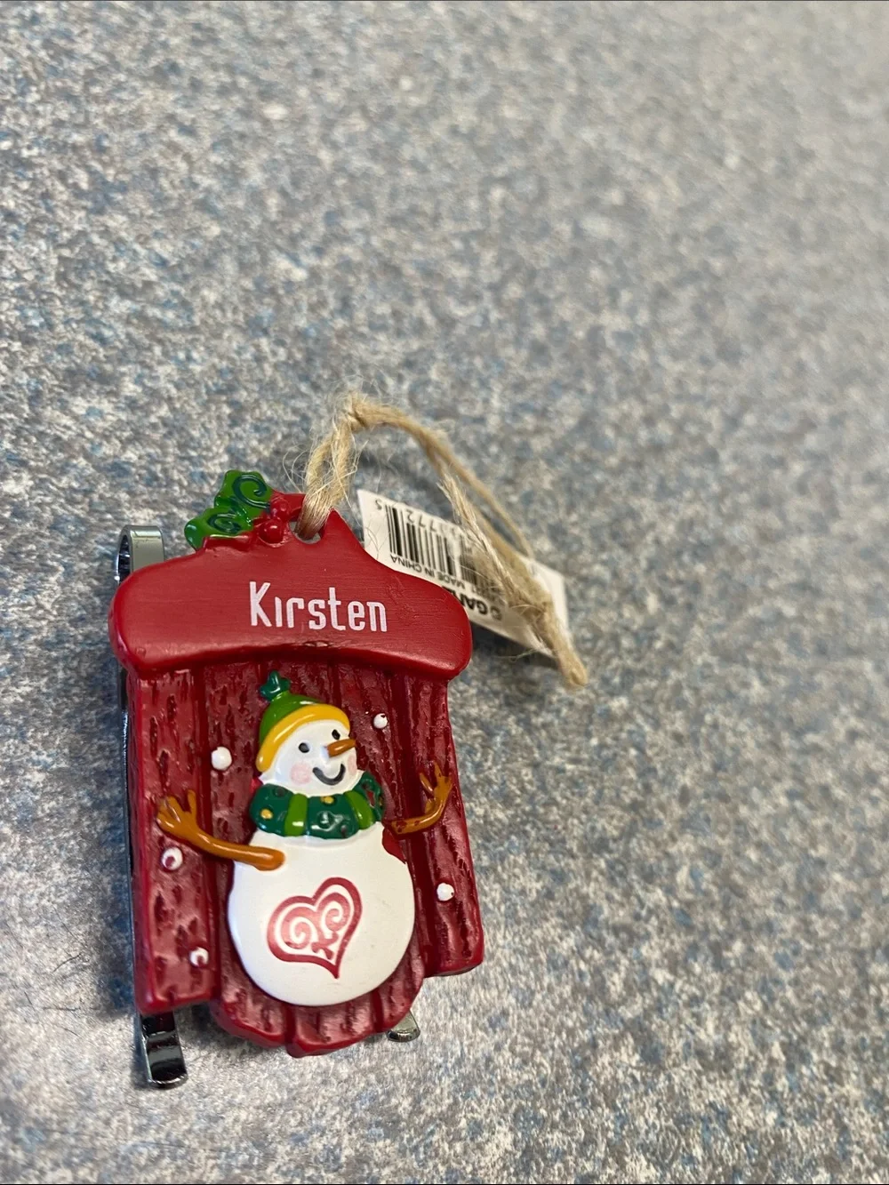GANZ NEW Red Sled with Snowman Ornament with name (Kirsten)
